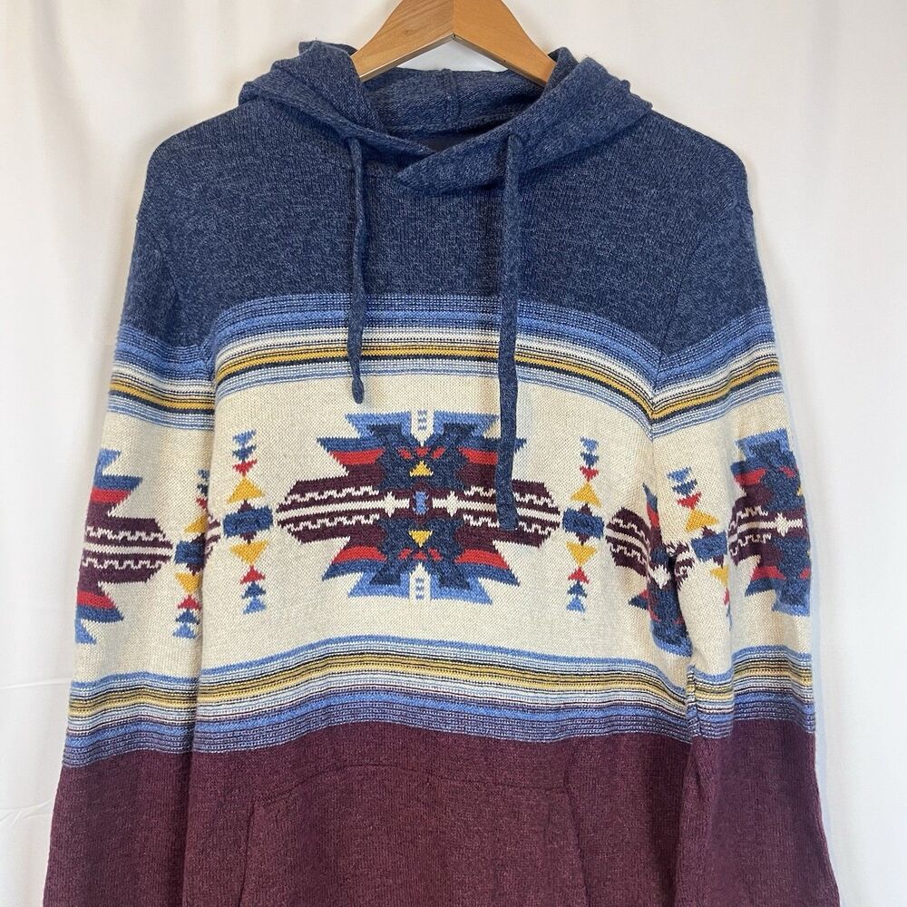 American Eagle Hoodie Mens Aztec Drawstring Knit Long Sleeve Pullover Size Large